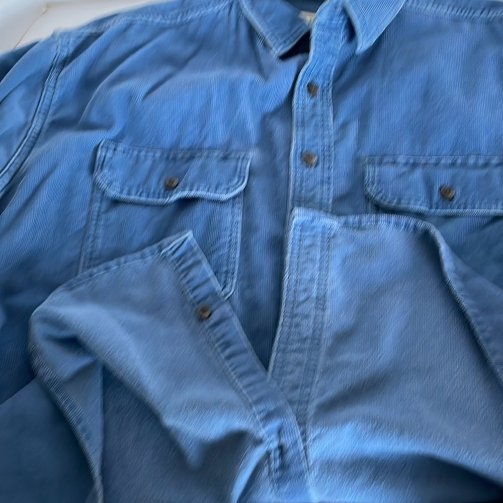 LL BEAN blue corduroy long sleeve button down shirt men’s size Large regular - Picture 7 of 13